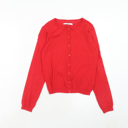 Marks and Spencer Girls Red Boat Neck Cotton Cardigan Jumper Size 11-12 Years Button