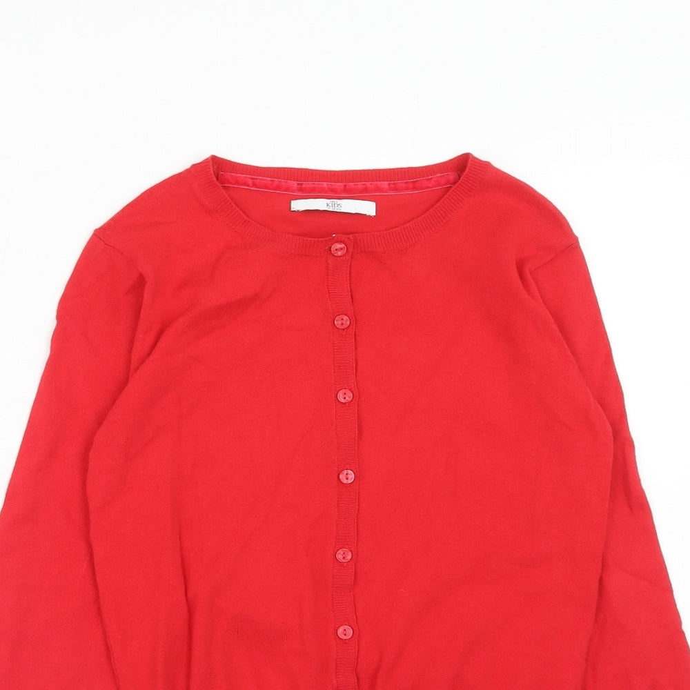 Marks and Spencer Girls Red Boat Neck Cotton Cardigan Jumper Size 11-12 Years Button
