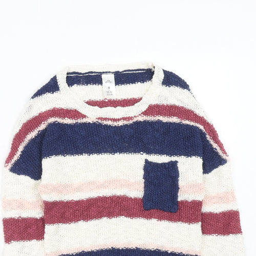 Miss Understood Girls Multicoloured Boat Neck Striped Cotton Pullover Jumper Size 9 Years Pullover