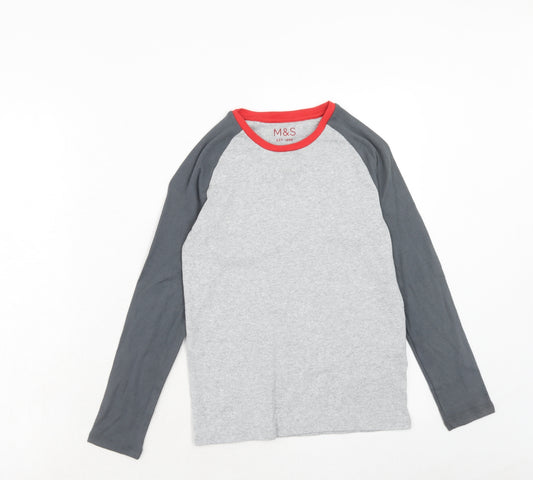 Marks and Spencer Boys Grey Colourblock Cotton Basic Casual Size 9-10 Years Round Neck Pullover