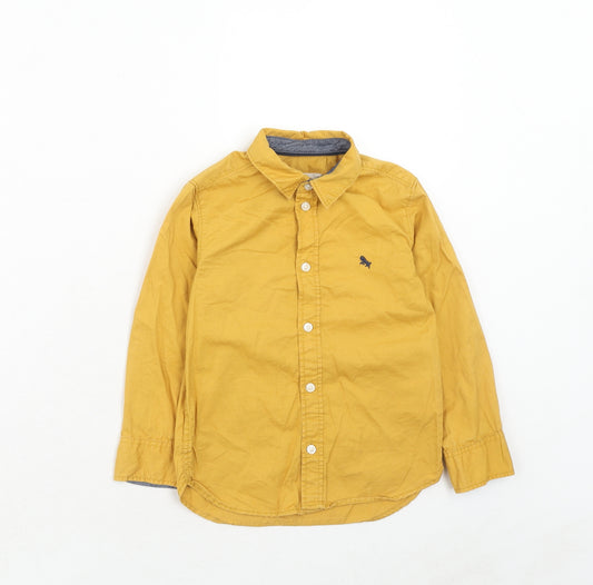 H&M Boys Yellow Cotton Basic Button-Up Size 3-4 Years Collared Button
