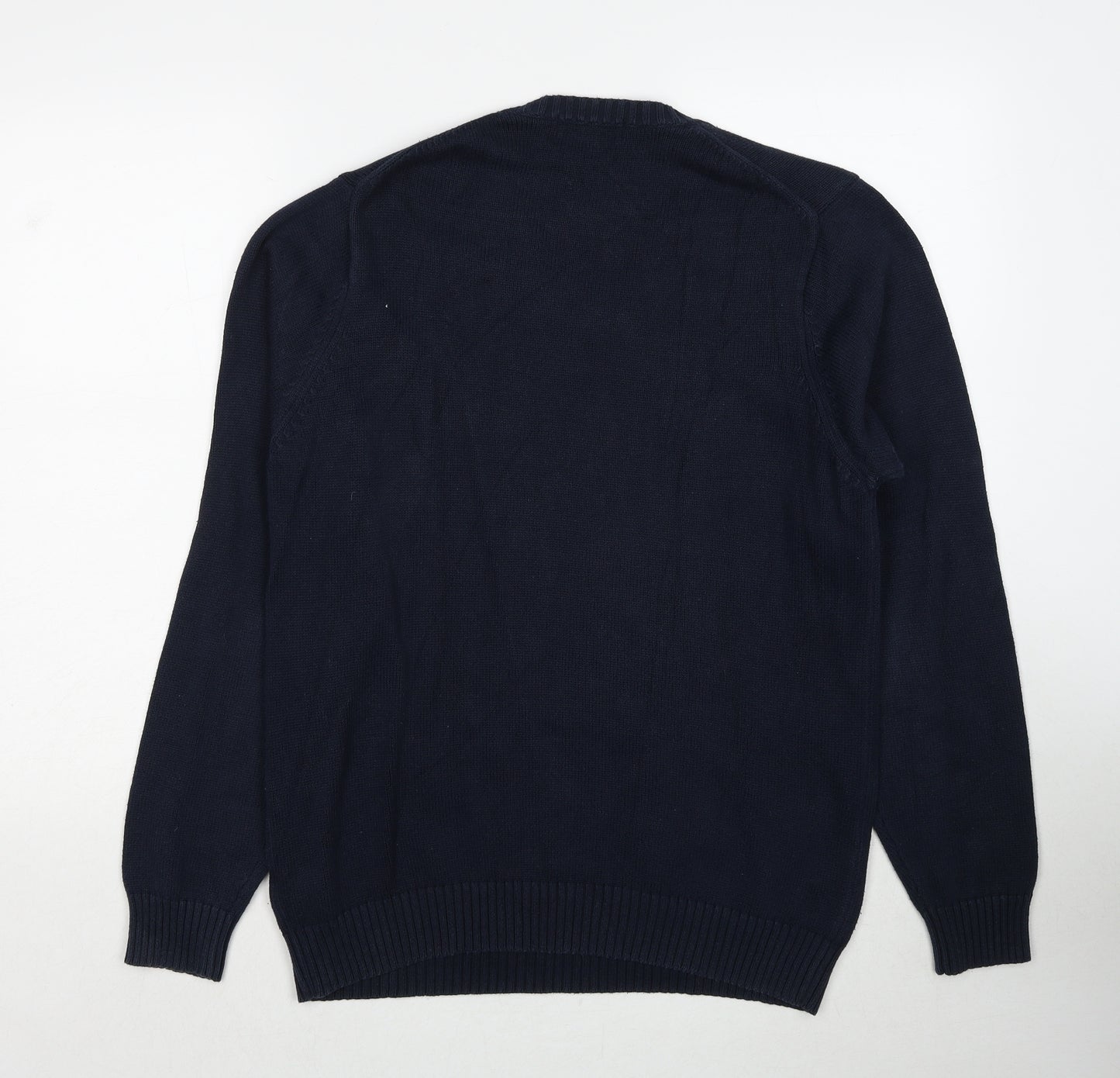 Marks and Spencer Mens Blue V-Neck Cotton Pullover Jumper Size S Long Sleeve