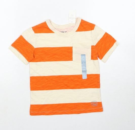 Gap Boys Orange Colourblock Cotton Basic T-Shirt Size 3 Years Round Neck Pullover