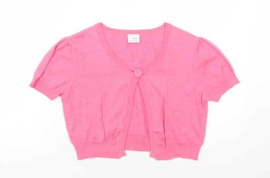 NEXT Girls Pink Round Neck Cotton Cardigan Jumper Size 13-14 Years Button