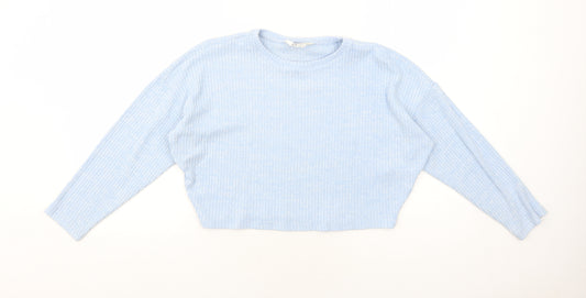 H&M Girls Blue Round Neck Polyester Pullover Jumper Size 11-12 Years Pullover - Ribbed