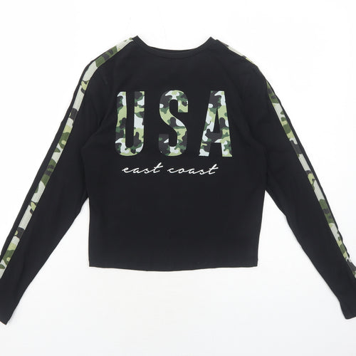 New Look Girls Black Camouflage Cotton Pullover T-Shirt Size 12-13 Years Round Neck Pullover - USA