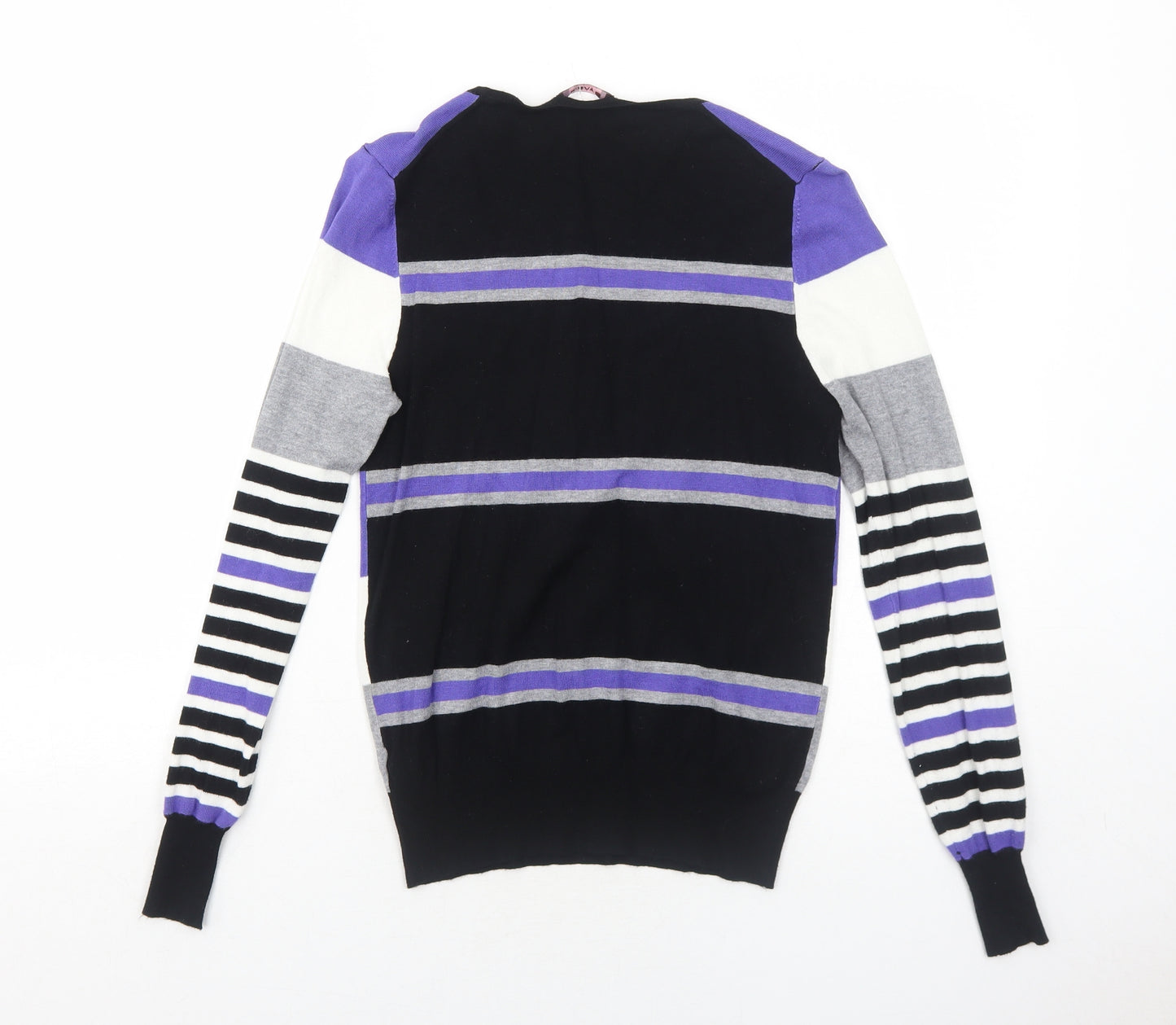 Savoir Womens Black Round Neck Striped Viscose Pullover Jumper Size 12