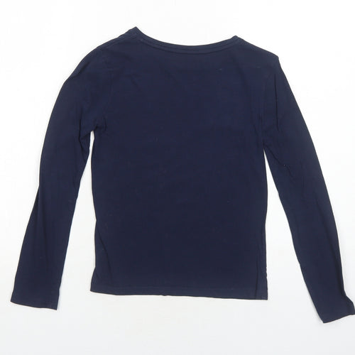 Gap Girls Blue Cotton Basic T-Shirt Size 8 Years Boat Neck Pullover - Bear