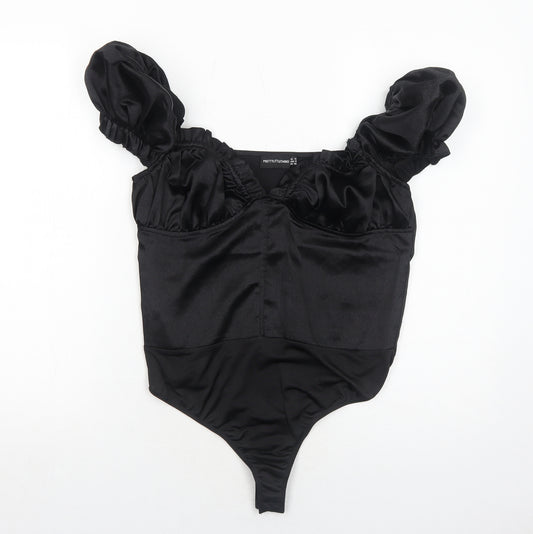 PRETTYLITTLETHING Womens Black Polyester Bodysuit One-Piece Size 12 Zip