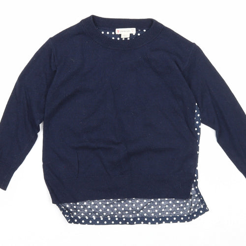 Crewcuts Girls Blue Round Neck Polka Dot Cotton Pullover Jumper Size 3 Years Pullover