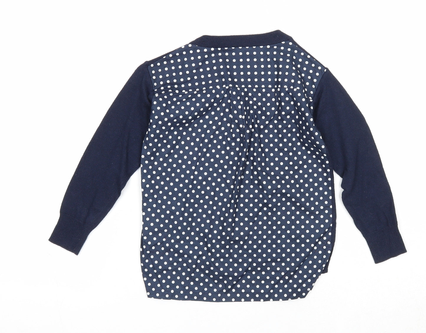 Crewcuts Girls Blue Round Neck Polka Dot Cotton Pullover Jumper Size 3 Years Pullover
