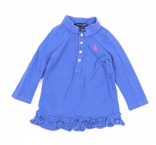 Ralph Lauren Girls Blue Cotton Basic Polo Size 2 Years Collared Button