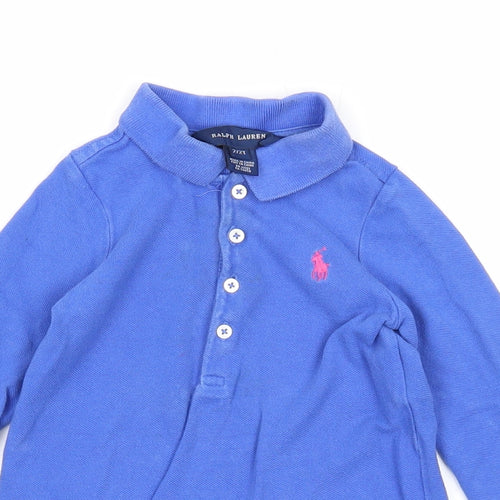 Ralph Lauren Girls Blue Cotton Basic Polo Size 2 Years Collared Button
