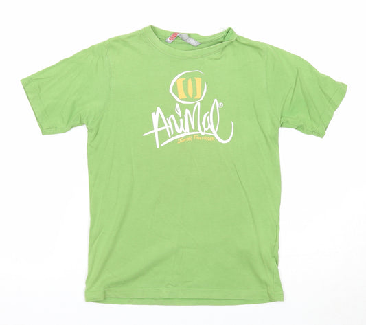 Animal Boys Green Cotton Basic T-Shirt Size 7-8 Years Round Neck Pullover