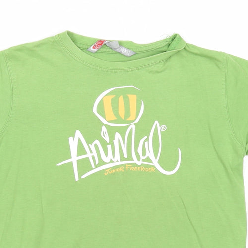 Animal Boys Green Cotton Basic T-Shirt Size 7-8 Years Round Neck Pullover