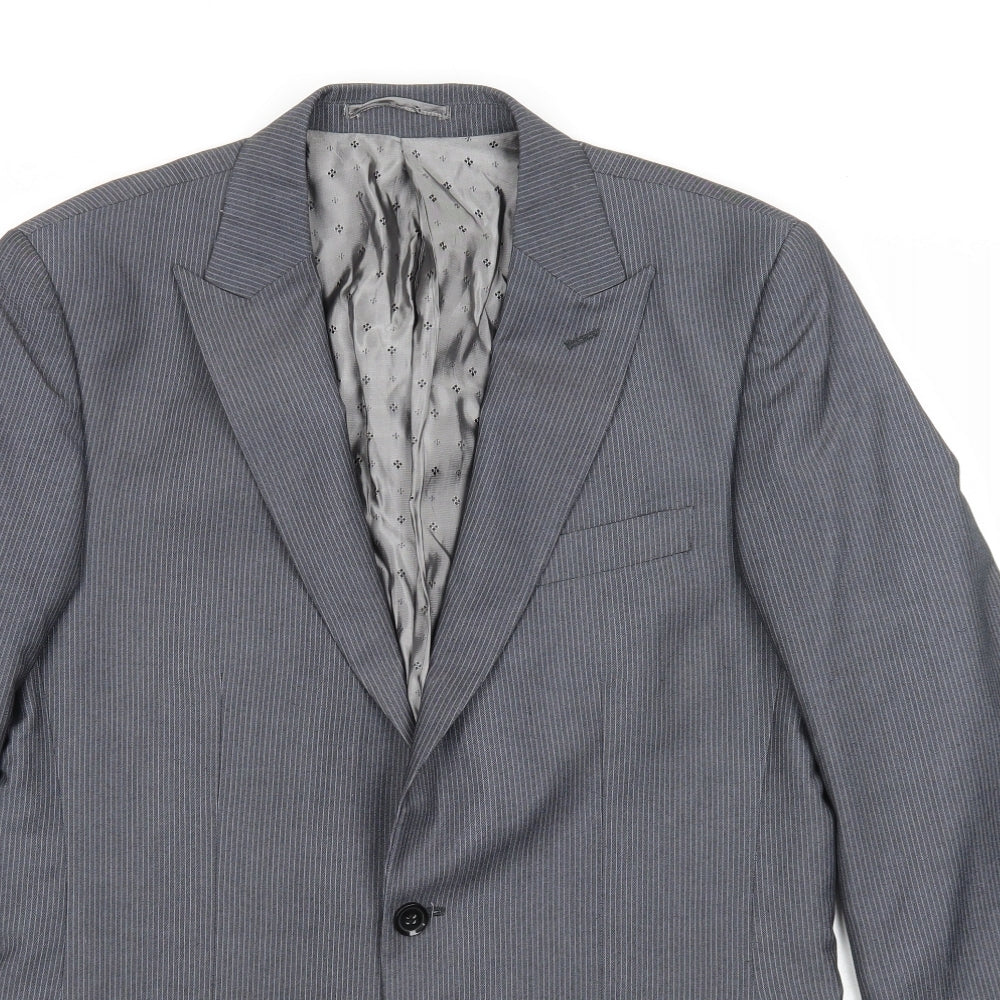 Skopes Mens Grey Striped Polyester Jacket Suit Jacket Size 38 Regular