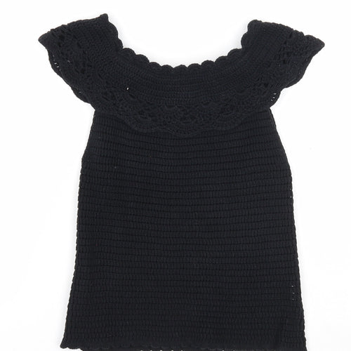 River Island Girls Black Cotton Basic T-Shirt Size 11-12 Years Boat Neck Pullover