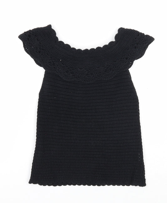 River Island Girls Black Cotton Basic T-Shirt Size 11-12 Years Boat Neck Pullover