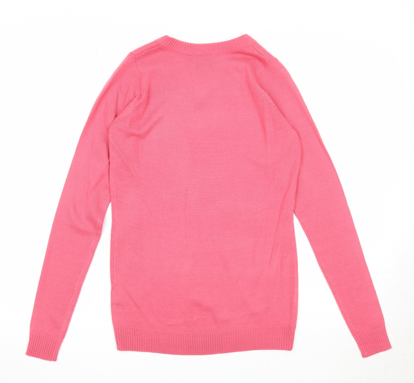 Henleys Womens Pink V-Neck Acrylic Pullover Jumper Size 8