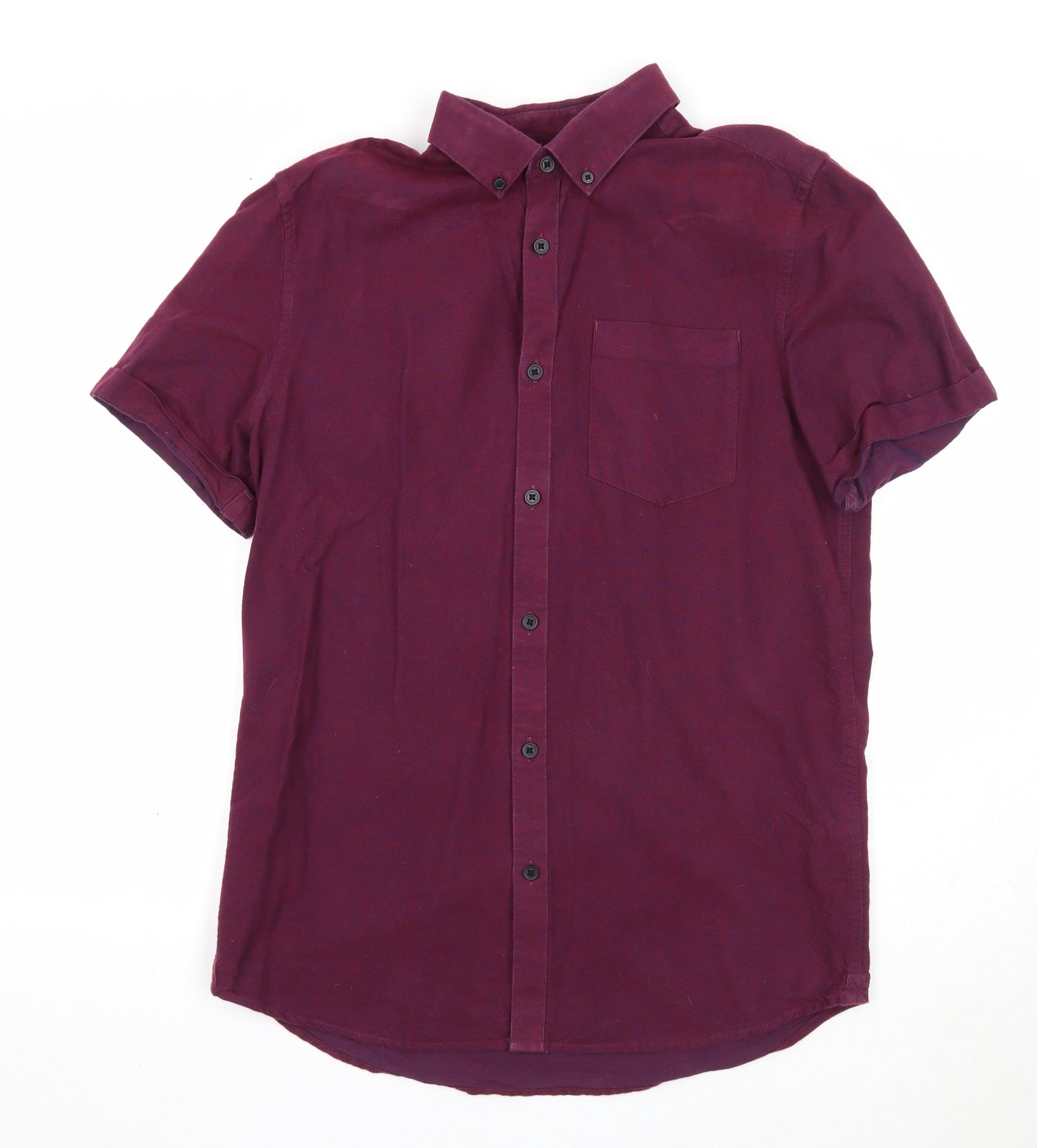 River Island Mens Purple Cotton Button-Up Size S Collared Button