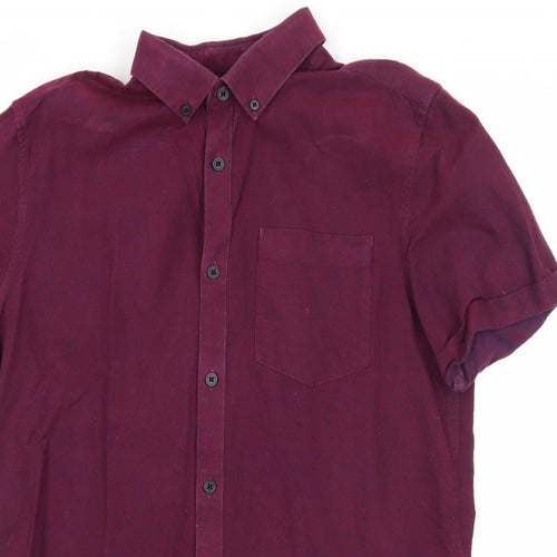 River Island Mens Purple Cotton Button-Up Size S Collared Button