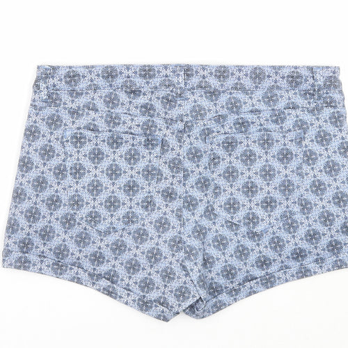 H&M Womens Blue Geometric Cotton Hot Pants Shorts Size 12 Regular Zip