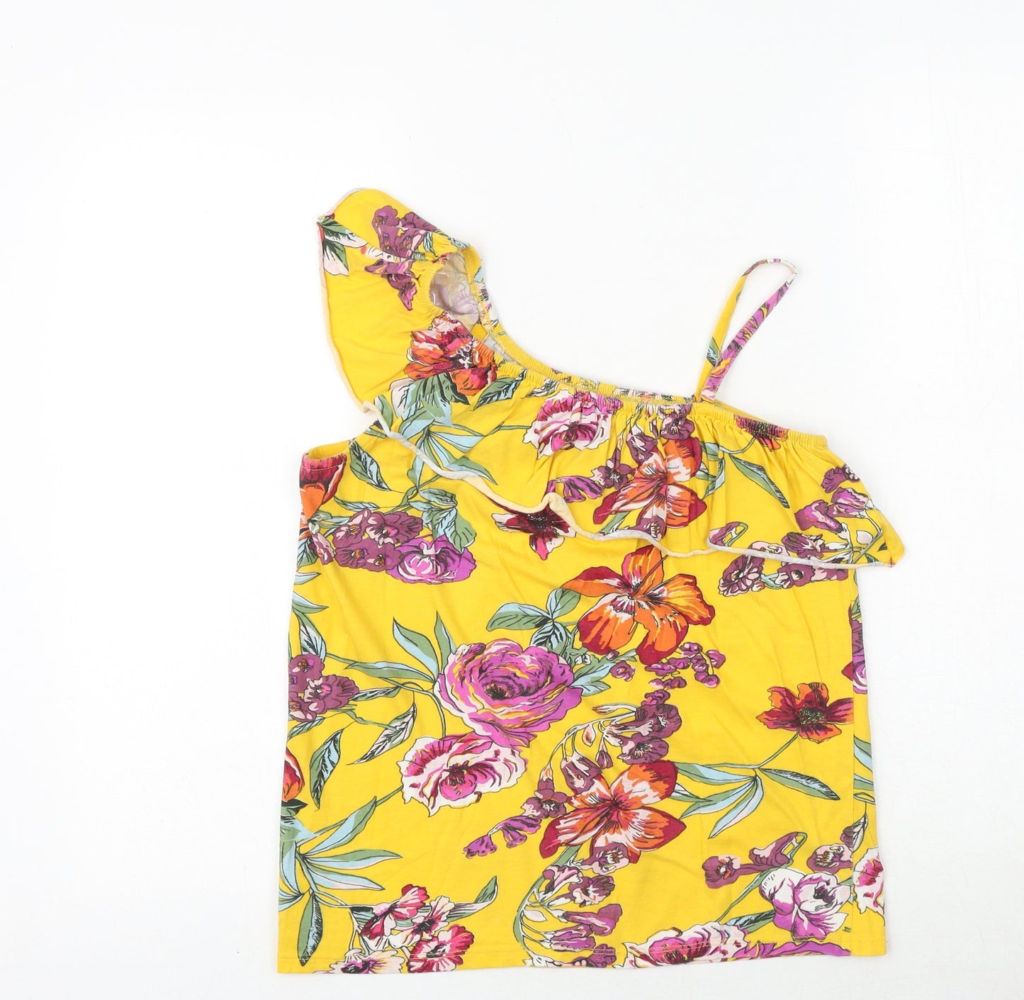 NEXT Girls Yellow Floral 100% Cotton Pullover Tank Size 13 Years One Shoulder Pullover
