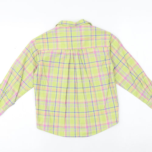 Adams Girls Green Plaid 100% Cotton Basic Button-Up Size 6 Years Collared Button