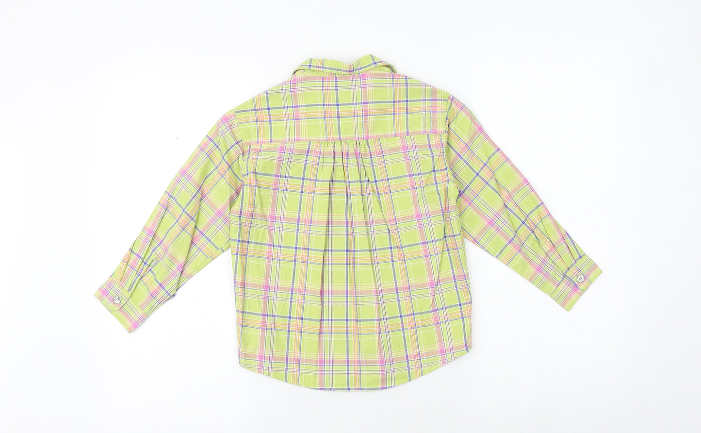 Adams Girls Green Plaid 100% Cotton Basic Button-Up Size 6 Years Collared Button