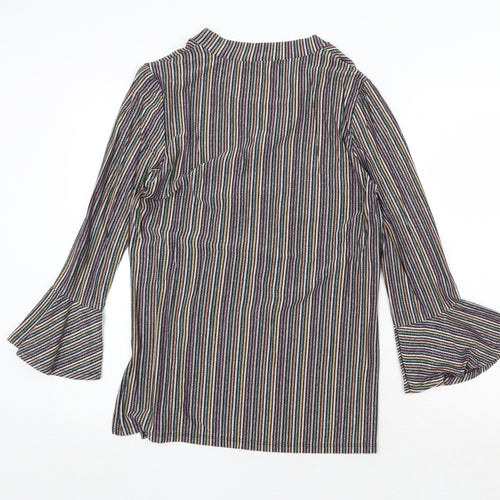 BASSINI Womens Multicoloured Striped Viscose Basic Blouse Size M V-Neck - Size M-L