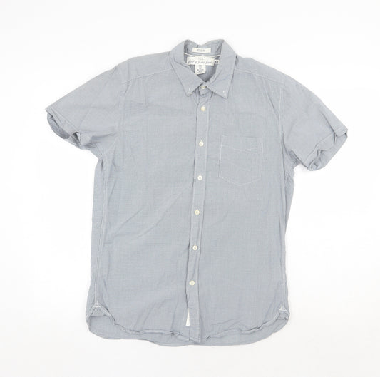 H&M Mens Blue Check Cotton Button-Up Size S Collared Button