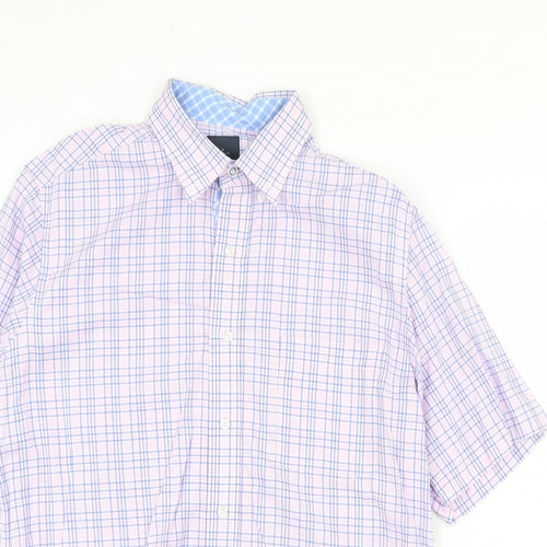 TAILORBYRD Mens Pink Plaid Cotton Dress Shirt Size M Collared Button