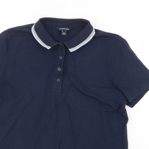 Lands End Mens Blue Cotton Polo Size S Collared Button