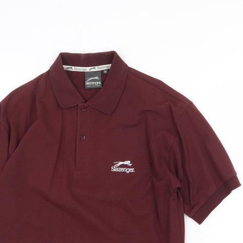 Slazenger Mens Red Cotton Polo Size M Collared Button