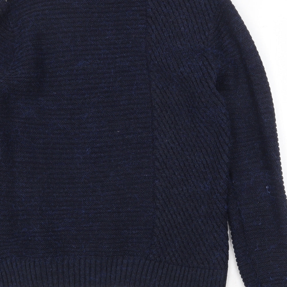River Island Mens Blue Round Neck Acrylic Pullover Jumper Size M Long Sleeve