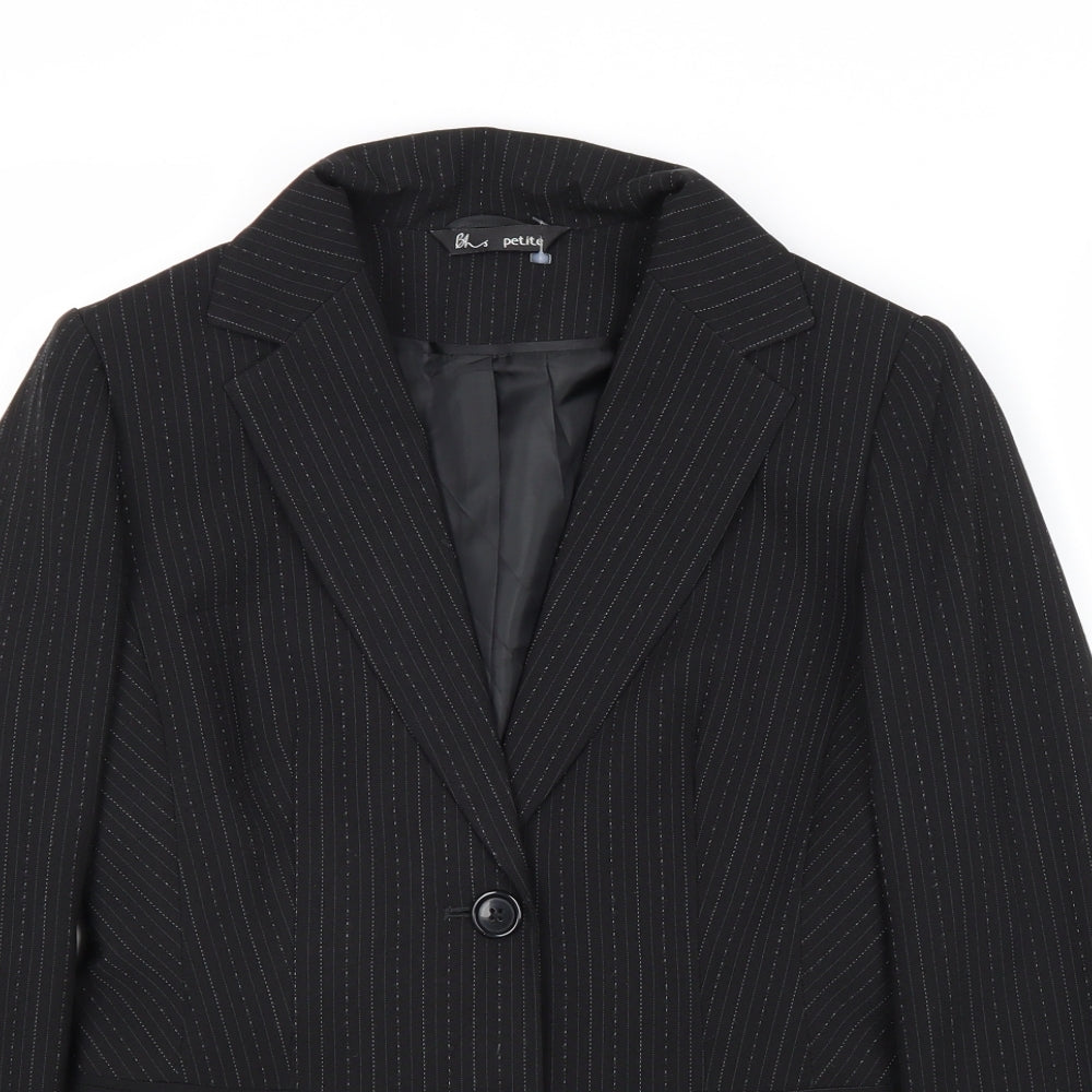 BHS Womens Black Pinstripe Polyester Jacket Blazer Size 8