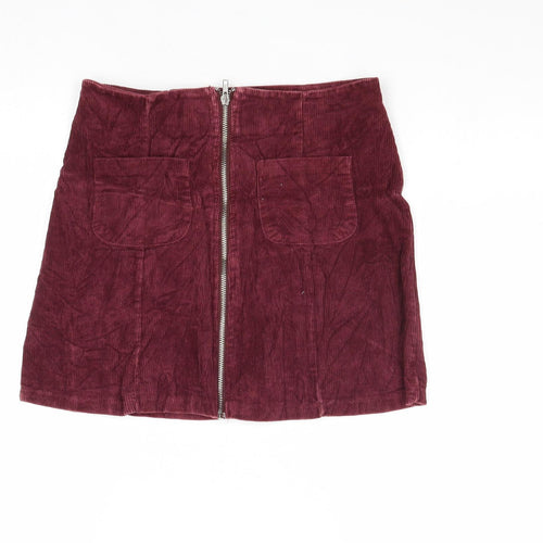 Brandy Melville Womens Red Cotton Mini Skirt Size 28 in Zip