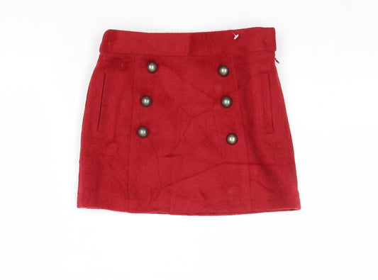 NEXT Girls Red Acrylic Mini Skirt Size 5 Years Regular Zip