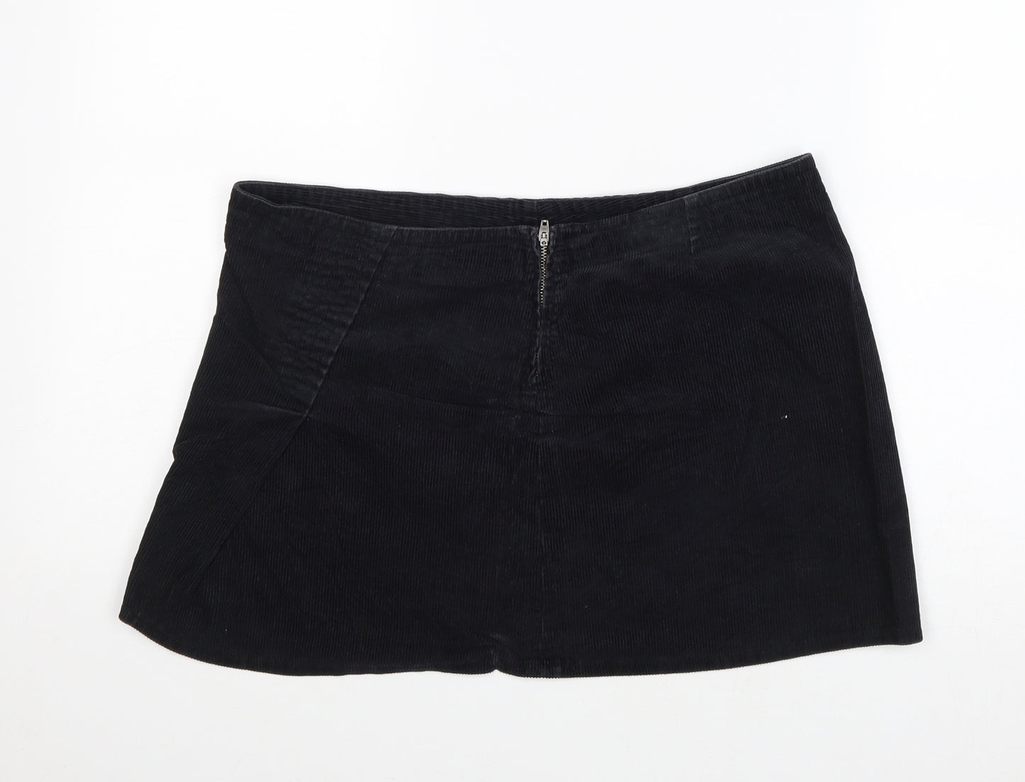 United Colors of Benetton Womens Black Cotton Mini Skirt Size 34 in Zip
