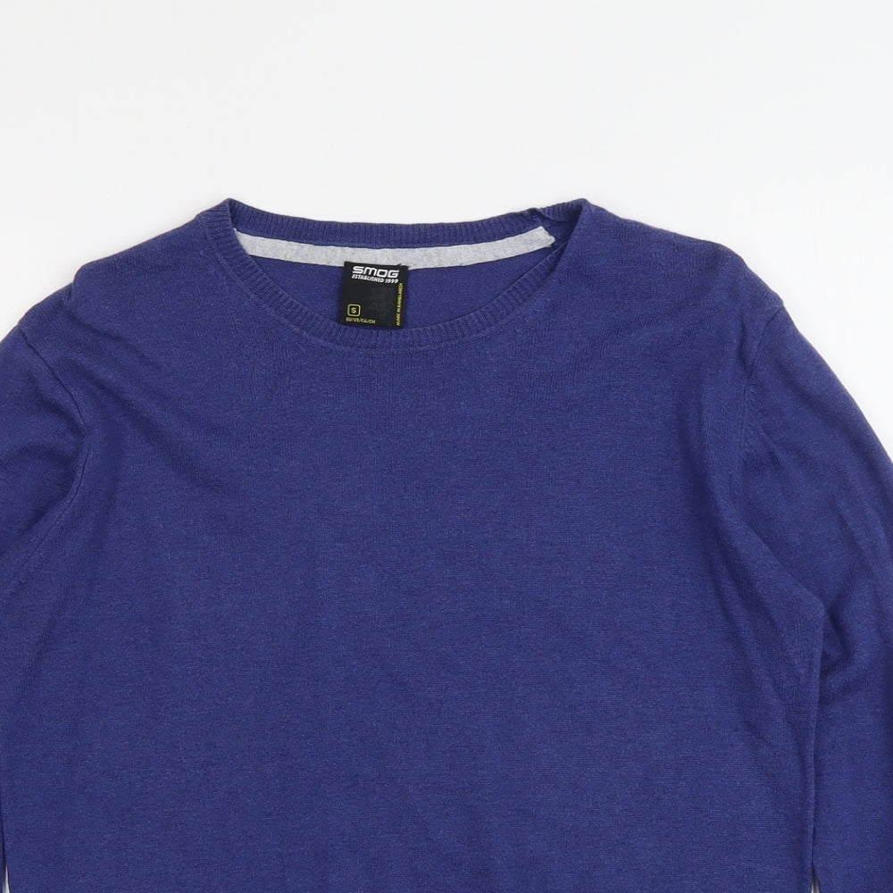 Smog Mens Blue Round Neck Cotton Pullover Jumper Size S Long Sleeve