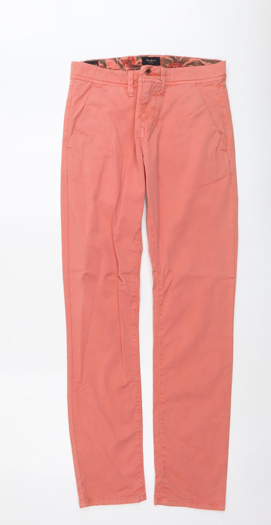 Pepe Jeans Mens Orange Cotton Chino Trousers Size 30 in L31 in Regular Button
