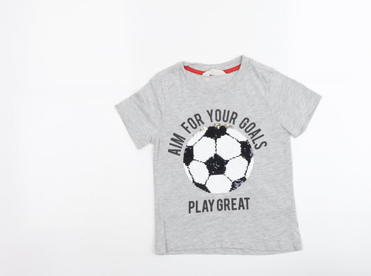 H&M Boys Grey Cotton Pullover T-Shirt Size 4-5 Years Crew Neck Pullover - Football