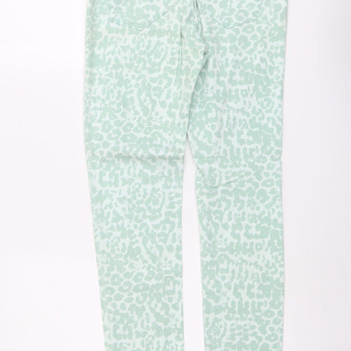 ORSAY Womens Green Animal Print Cotton Straight Jeans Size 6 L30 in Regular Button - Leopard Pattern