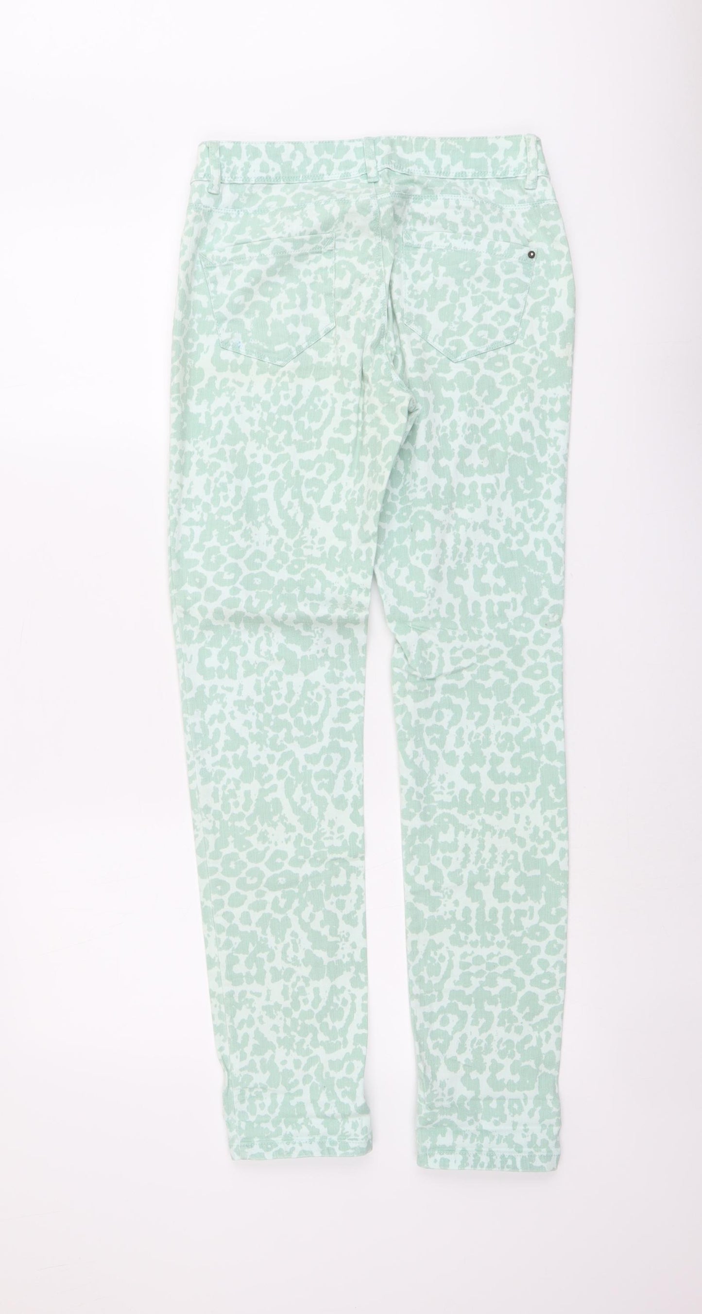 ORSAY Womens Green Animal Print Cotton Straight Jeans Size 6 L30 in Regular Button - Leopard Pattern