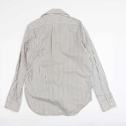 Zara Mens Beige Striped Cotton Button-Up Size L Collared Button