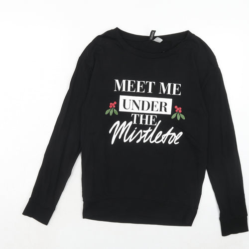 H&M Womens Black Cotton Pullover Sweatshirt Size XS Pullover - Christmas Mistletoe