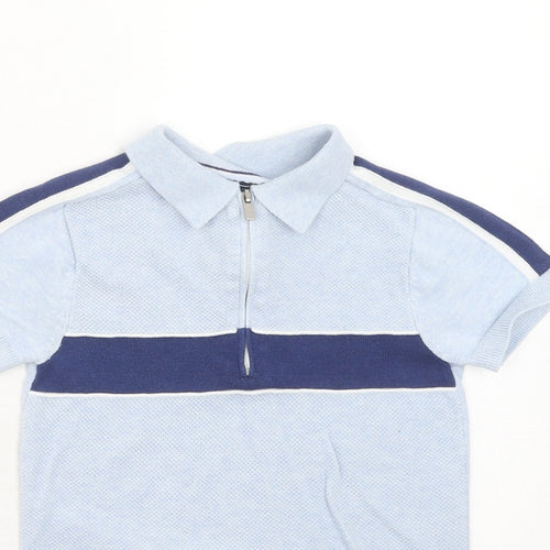 NEXT Boys Blue Striped Cotton Pullover Polo Size 6 Years Collared Zip