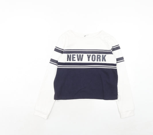 H&M Girls White Cotton Pullover Sweatshirt Size 11-12 Years Pullover - New York