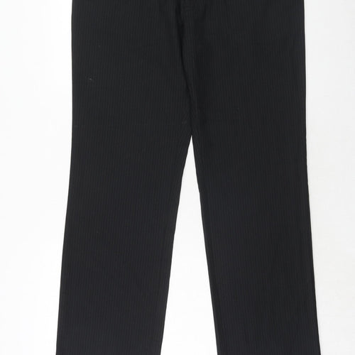 NEXT Mens Black Striped Polyester Dress Pants Trousers Size 34 in Regular Hook & Eye