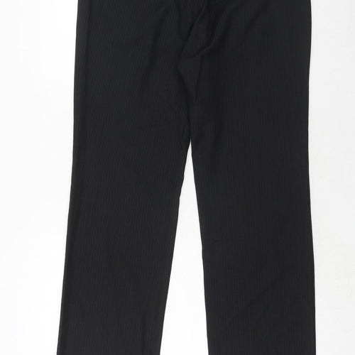 NEXT Mens Black Striped Polyester Dress Pants Trousers Size 34 in Regular Hook & Eye